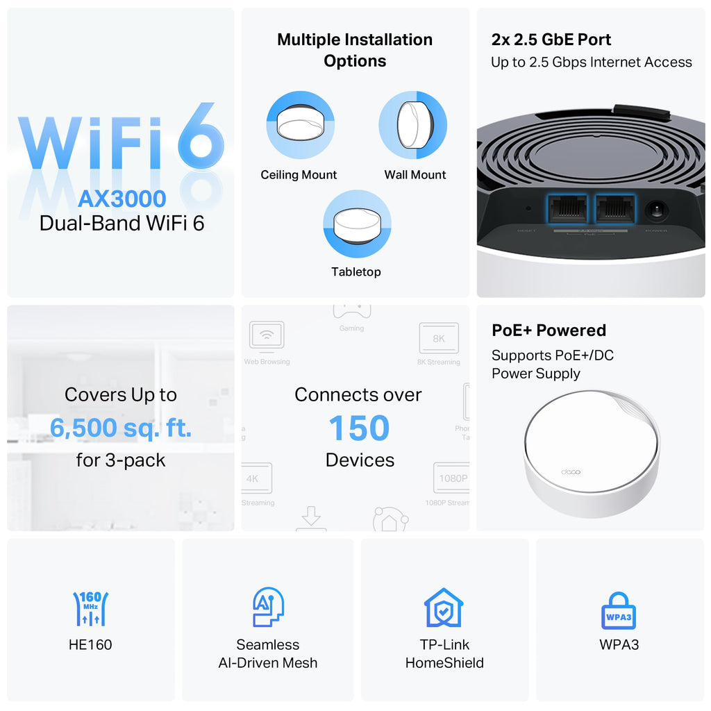 TP-Link AX3000 PoE Mesh WiFi 6, Deco X50-PoE(1-Pack)