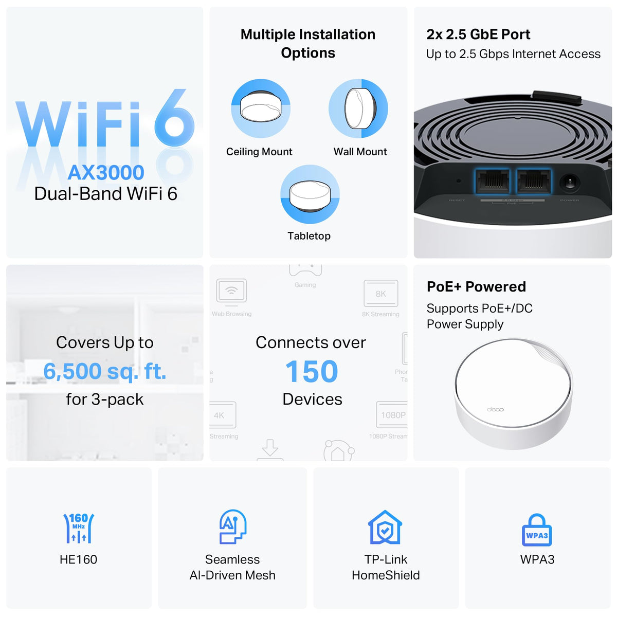 TP-Link AX3000 PoE Mesh WiFi 6, Deco X50-PoE(1-Pack)