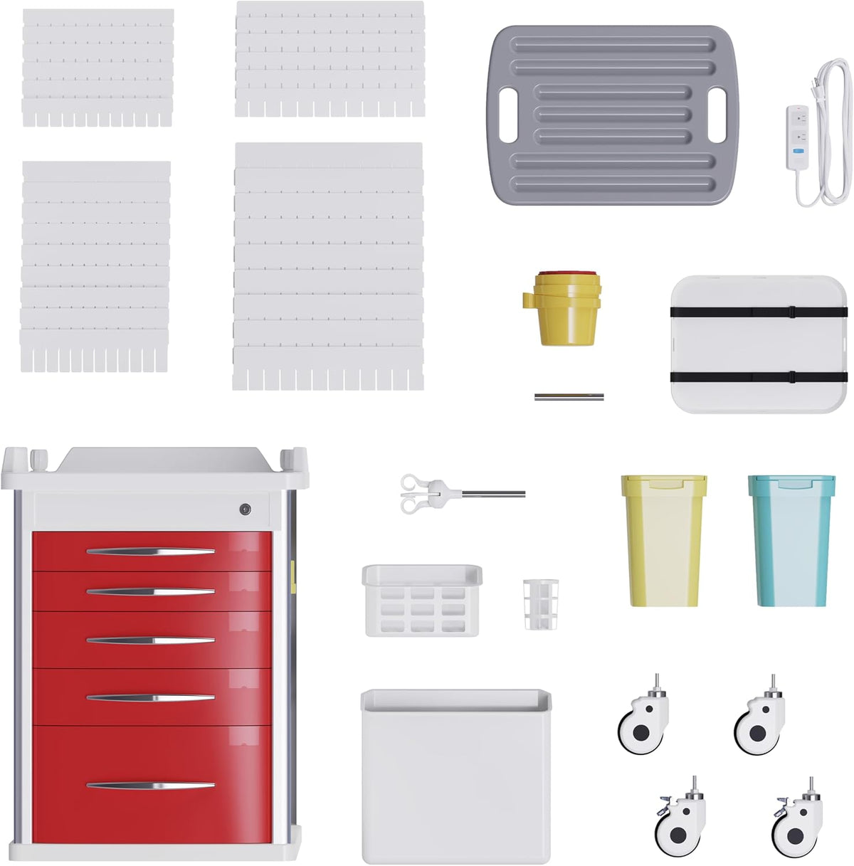 Medical Rolling Crash Cart with Integrated Medical Countertop
