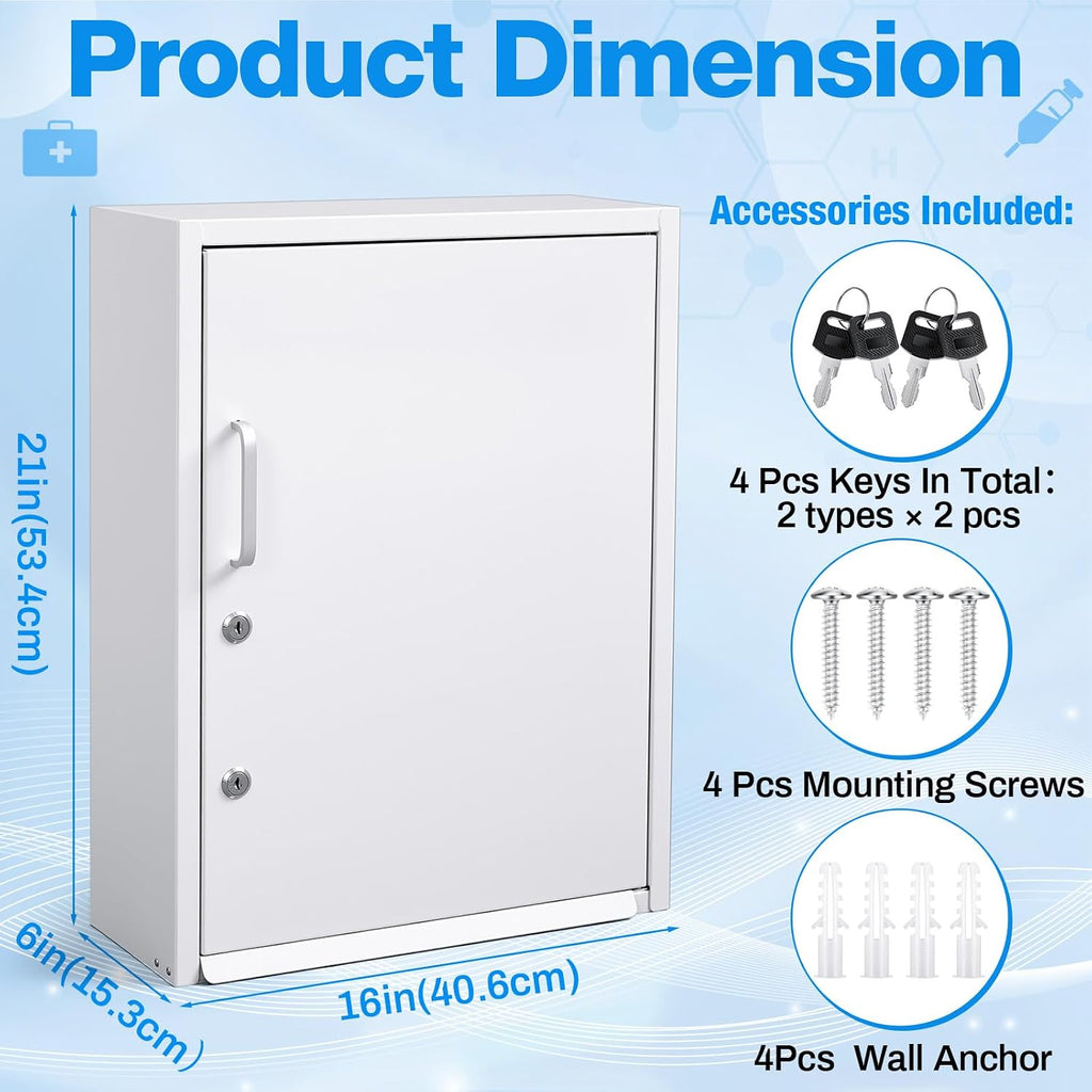 Zonon Corner Wall Cabinet with Lock, White, 21 x 16 x 6 Inch, Right Angle