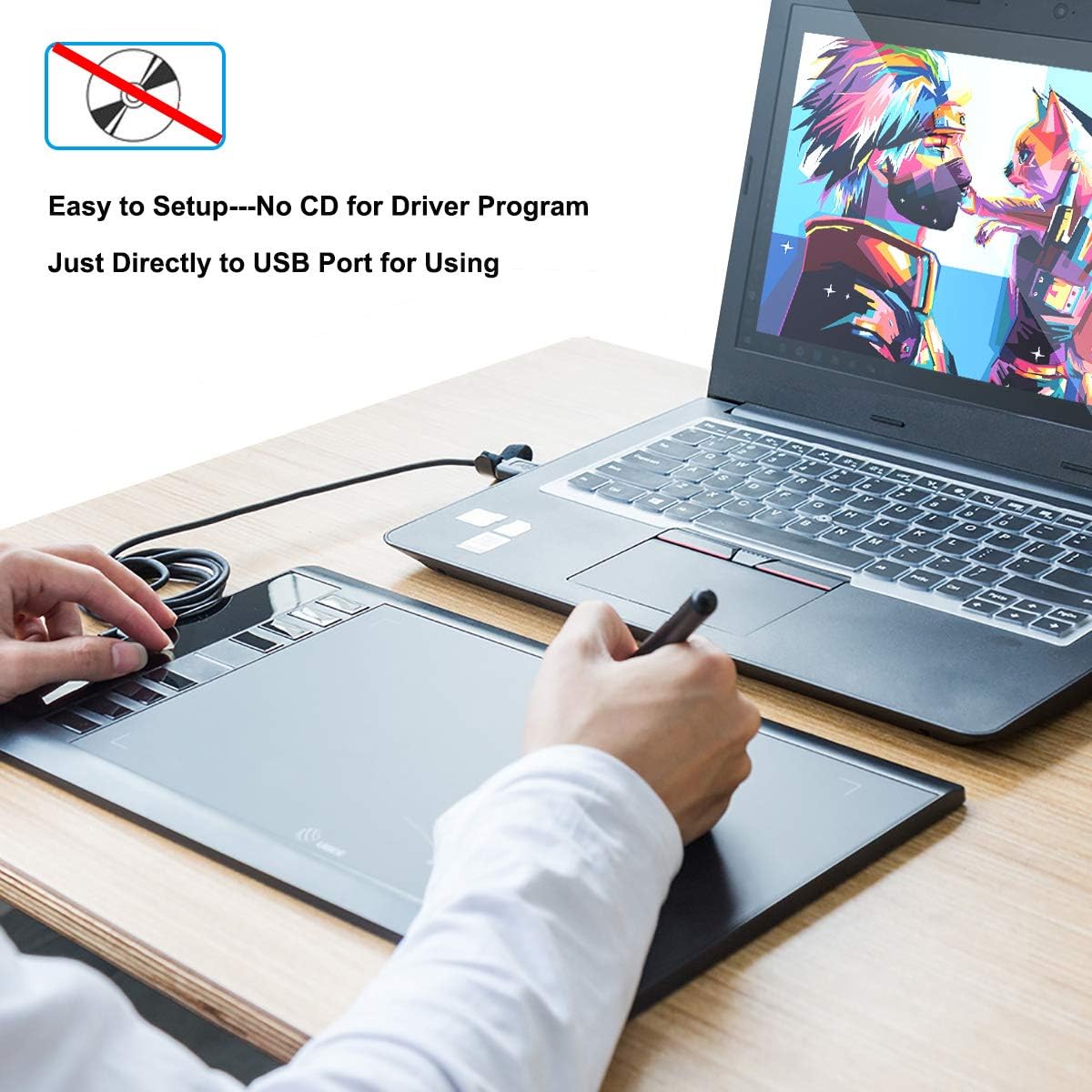 UGEE M708 Drawing Tablet, 10x6 inch Large Space for Digital Drawing