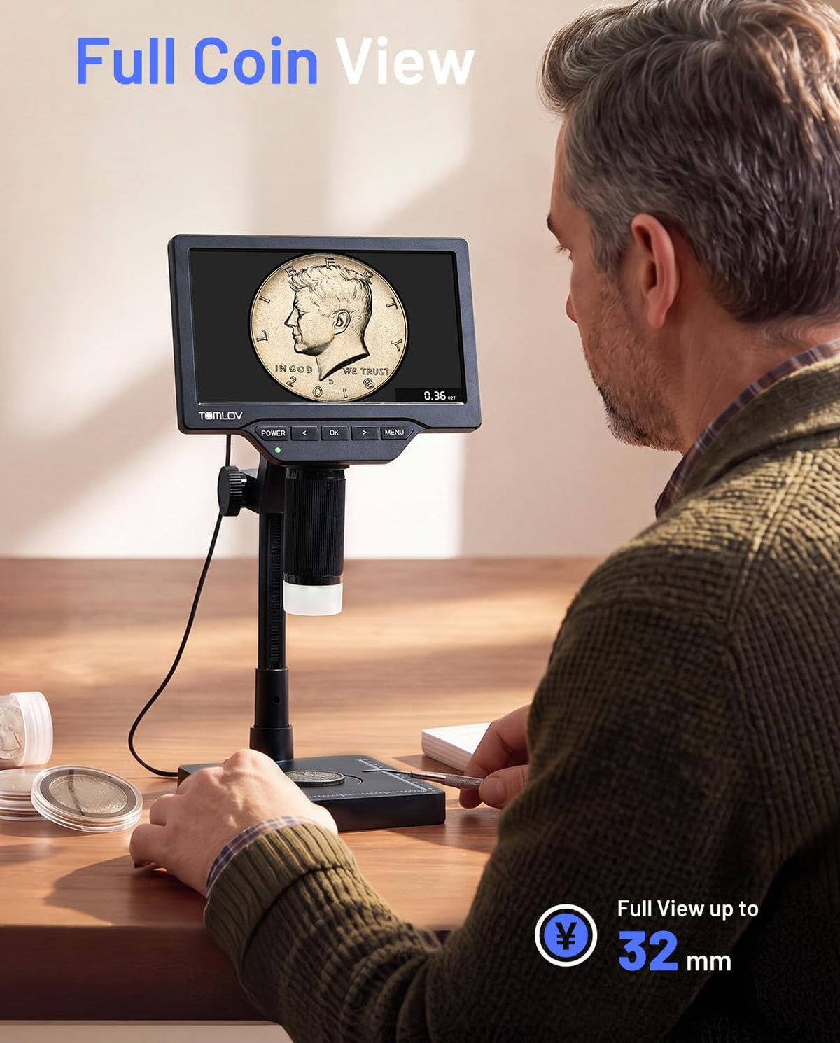 TOMLOV Coin Microscope with Weighing Scale, 7" Digital Magnifier DM4W Max