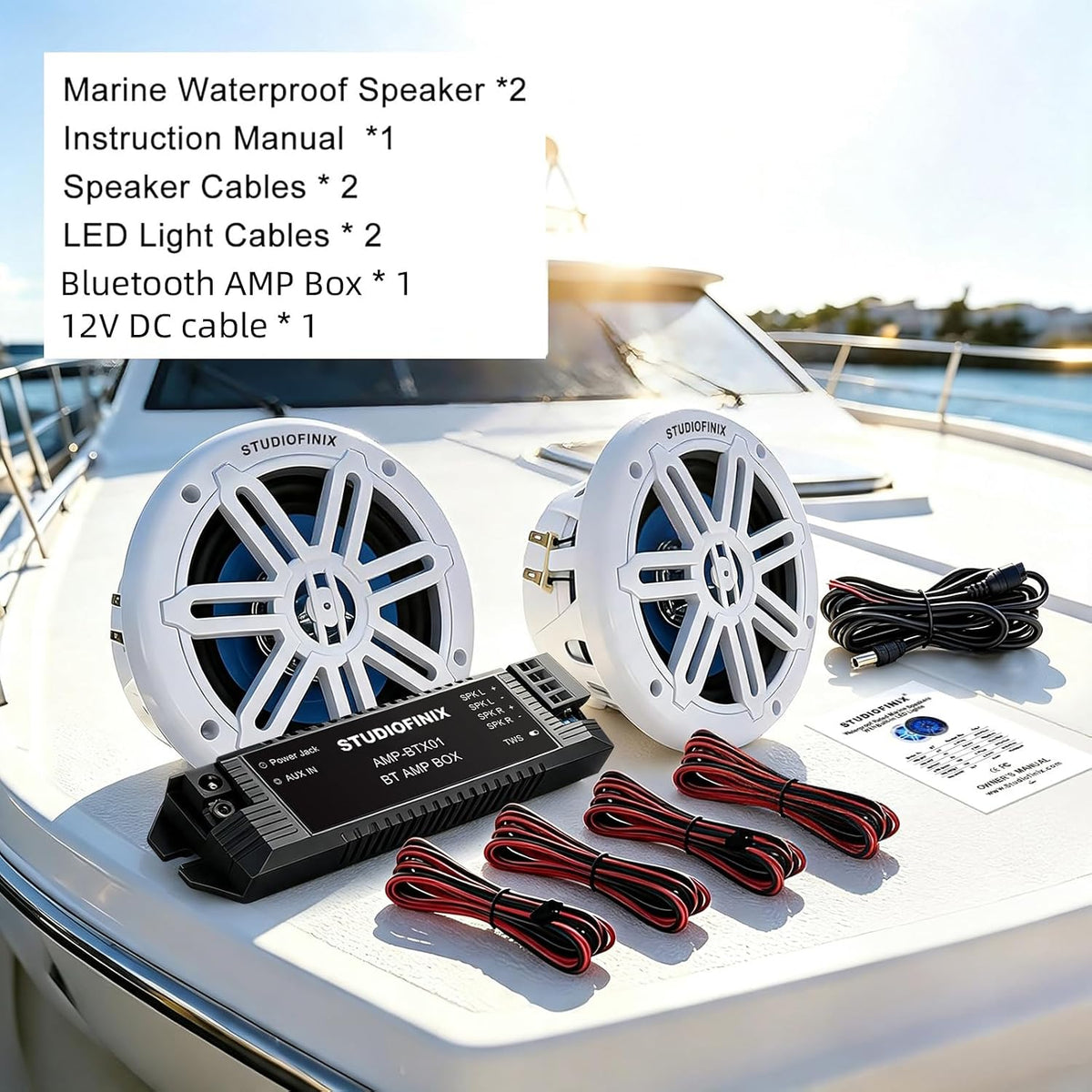 STUDIOFINIX 5.25 Inch 500W Bluetooth Marine Speakers with LED Lights -2 Way Weather Resistant Boat Speakers Perfect for Boats, ATVs, UTVs ï¼Pair,Whiteï¼