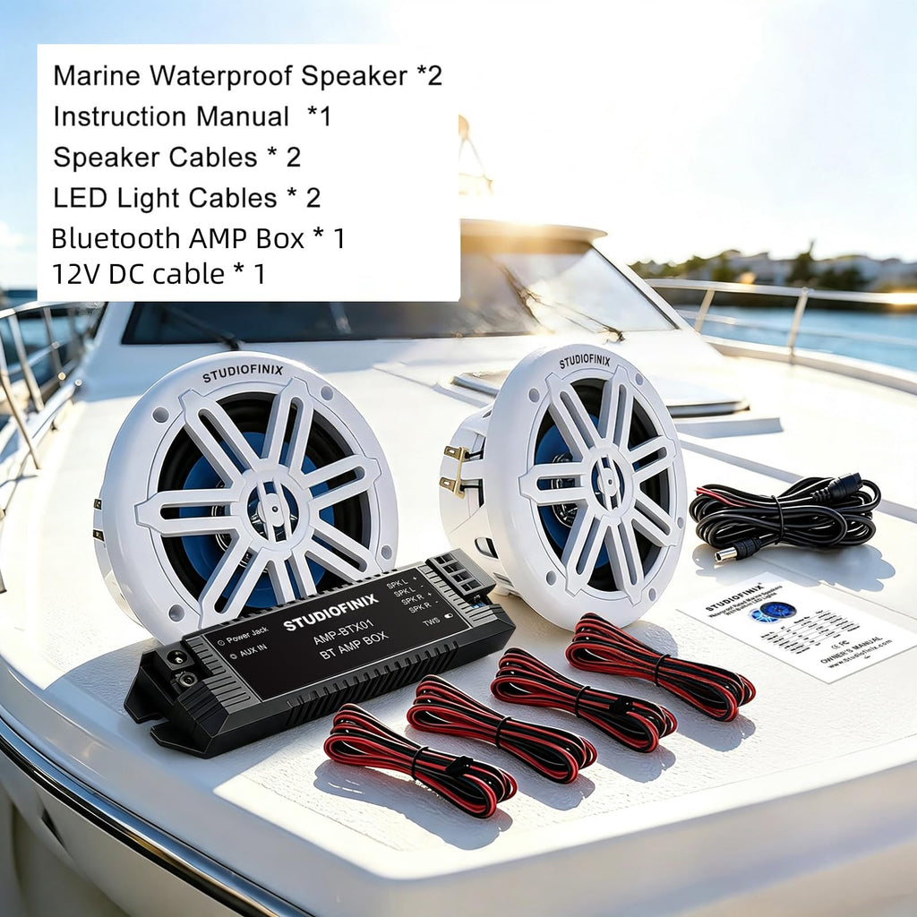STUDIOFINIX 5.25 Inch 500W Bluetooth Marine Speakers with LED Lights -2 Way Weather Resistant Boat Speakers Perfect for Boats, ATVs, UTVs ï¼Pair,Whiteï¼