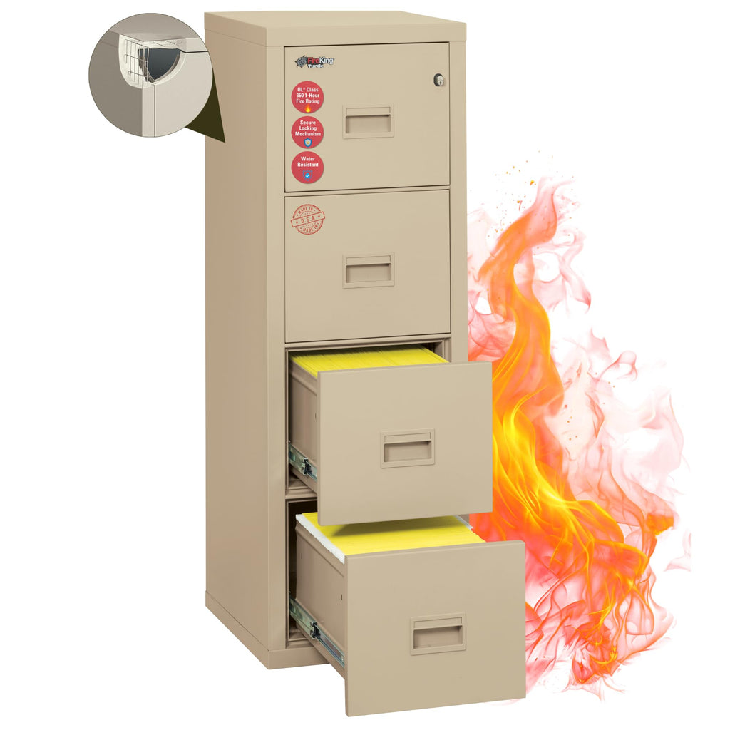 FireKing Turtle Vertical 4 Drawer Fire Rated File Cabinet, Platinum
