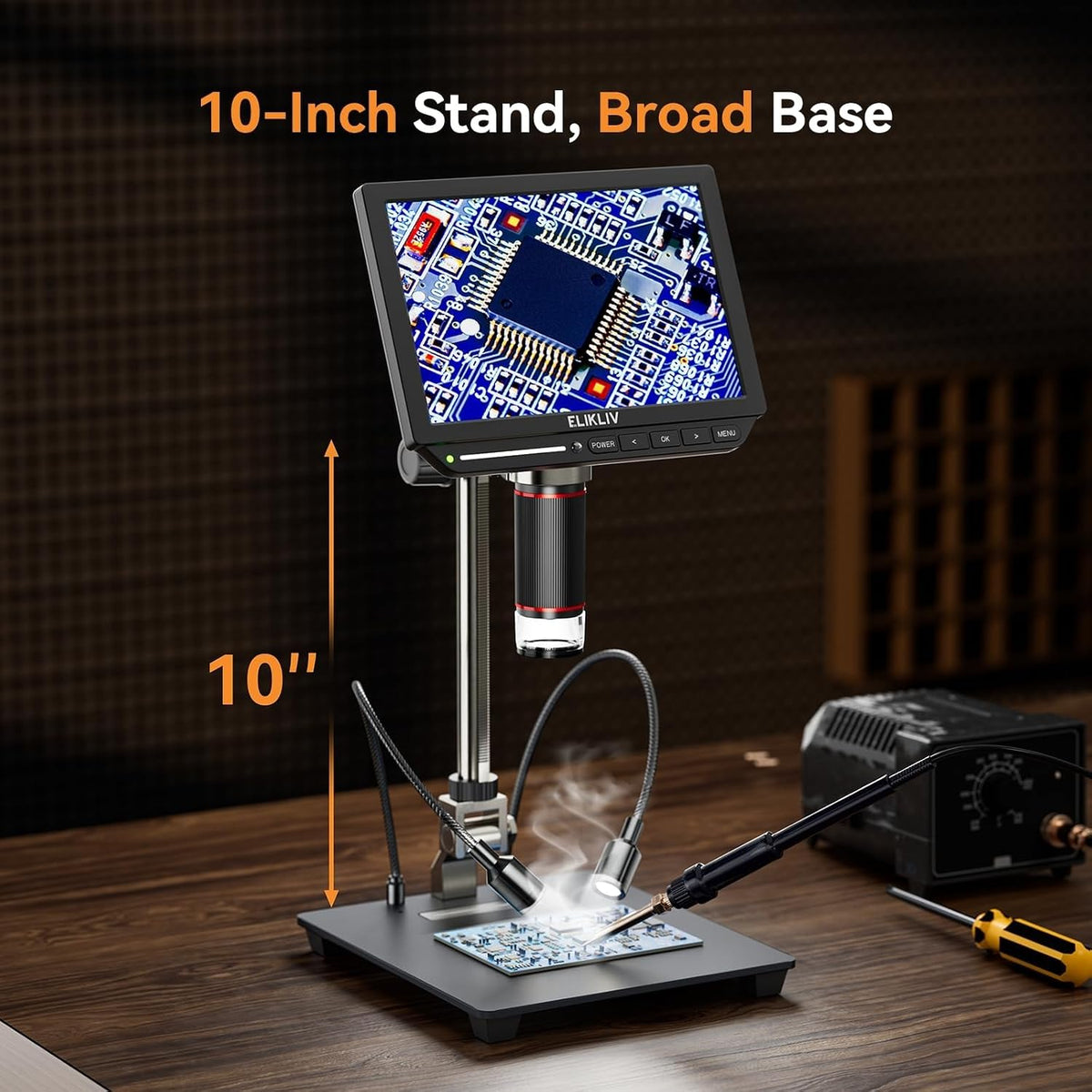 Elikliv EM4K 4K Coin Digital Microscope, 8" 52MP HDMI Soldering Microscopes