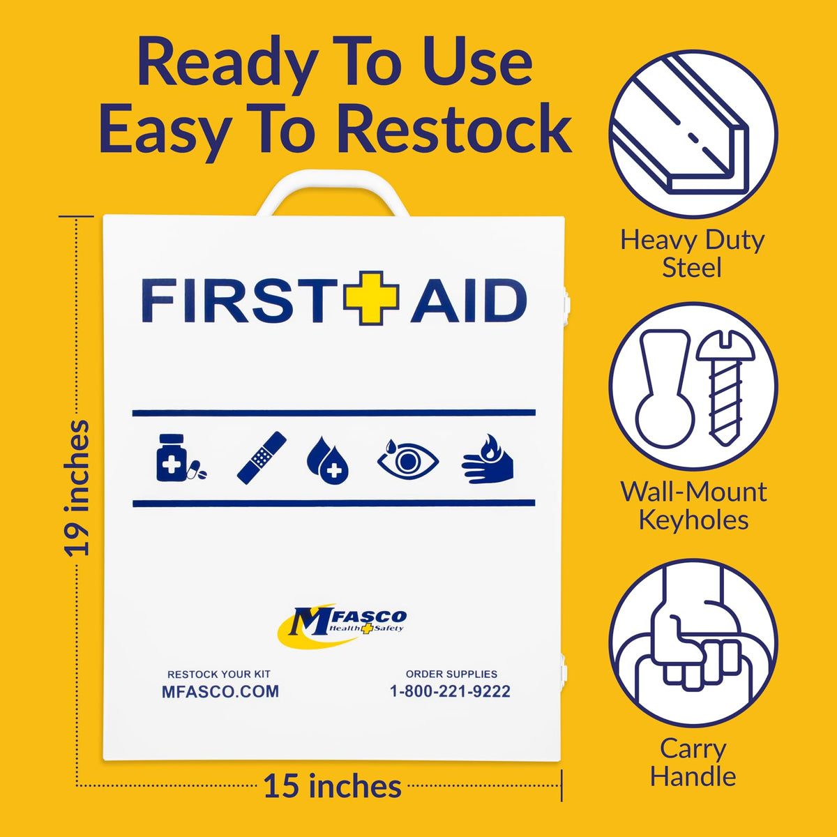 MFASCO OSHA/ANSI 2021 Class B Compliant First Aid Cabinet, Large, 3-Shelf