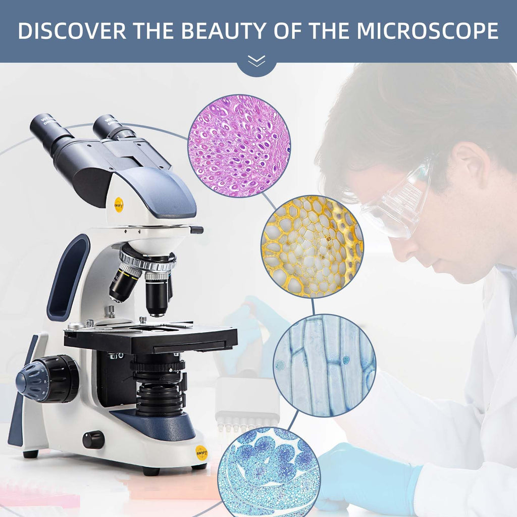 SWIFT SW380B 40X-2500X Magnification, Siedentopf Head, Research-Grade Binocular Compound Lab Microscope with Wide-Field 10X and 25X Eyepieces, Mechanical Stage, Ultra-Precise Focusing