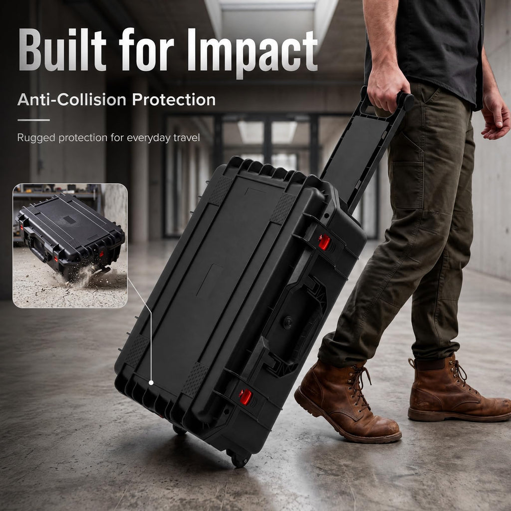 Relaxweex Rolling Camera Hard Case with 15 Padded Dividers & Wheels