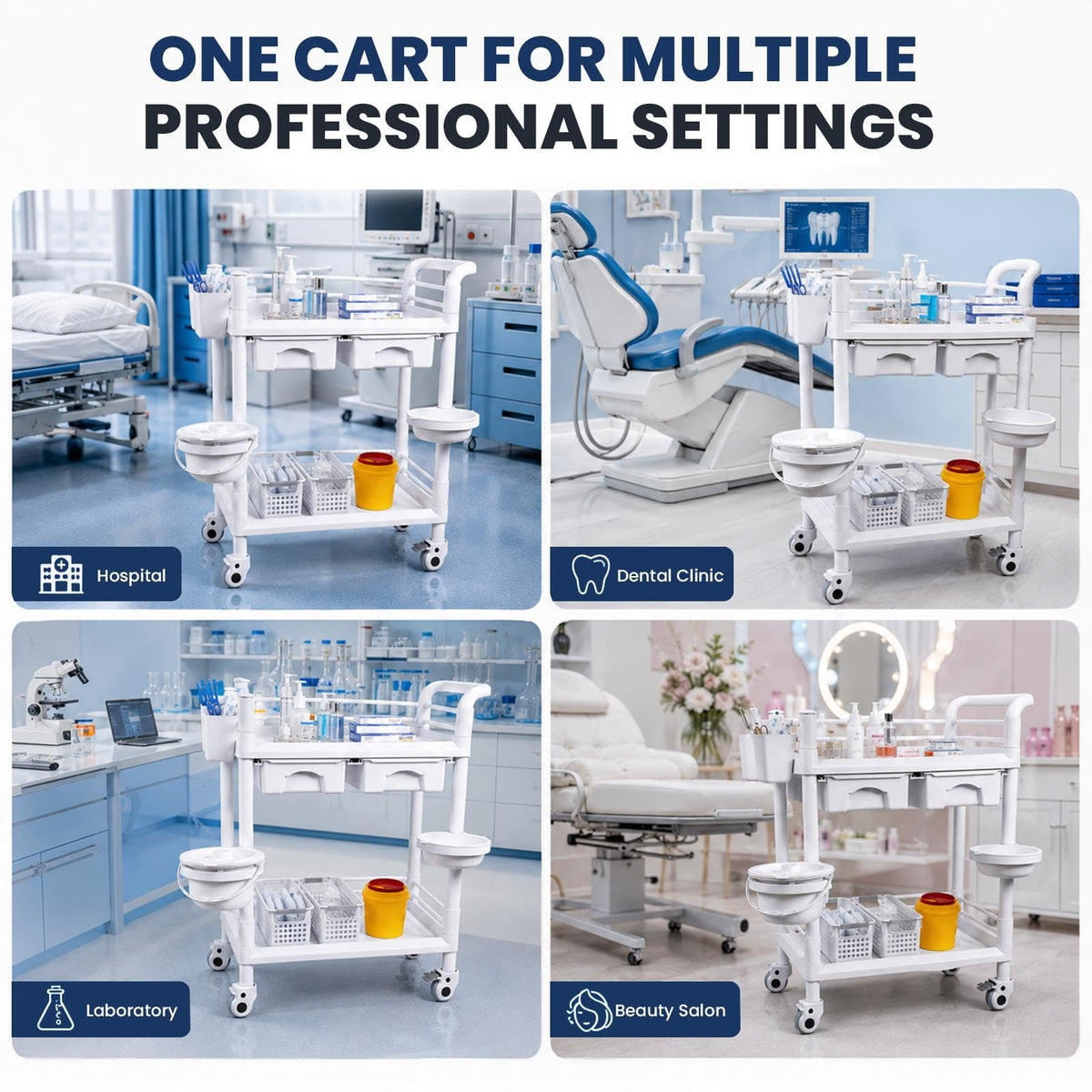 3-Tier Medical Mobile Trolley Cart