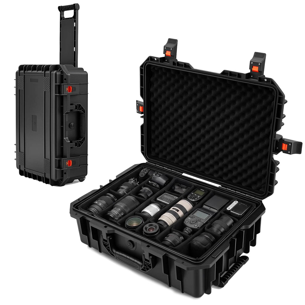 Relaxweex Rolling Camera Hard Case with 15 Padded Dividers & Wheels