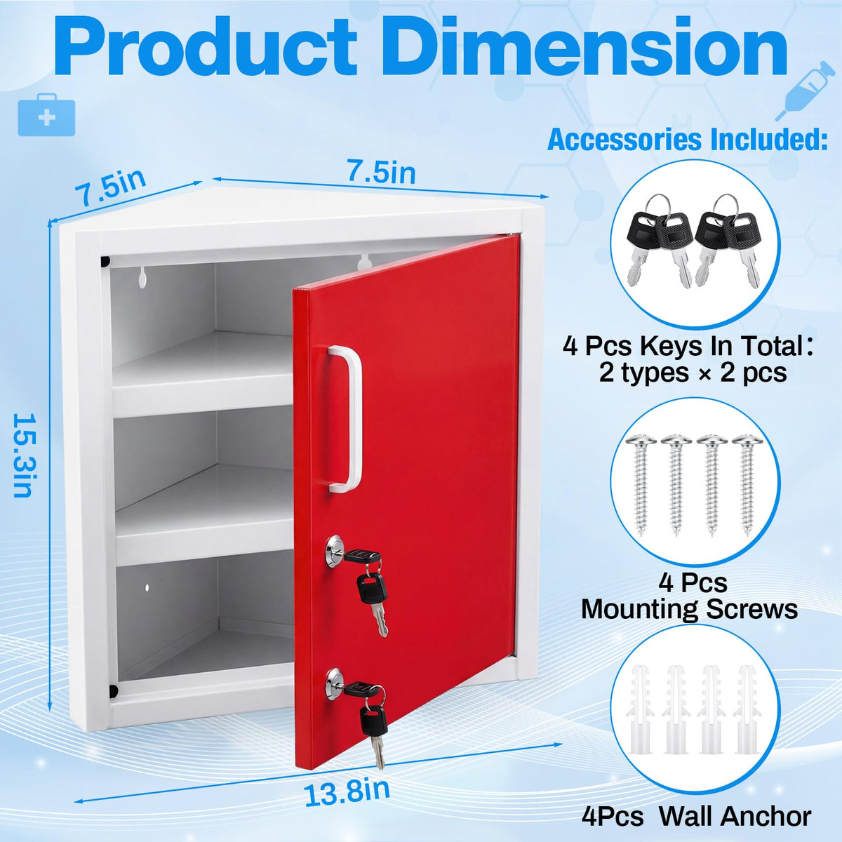 Zonon Corner Wall Cabinet with Lock, White, 21 x 16 x 6 Inch, Right Angle