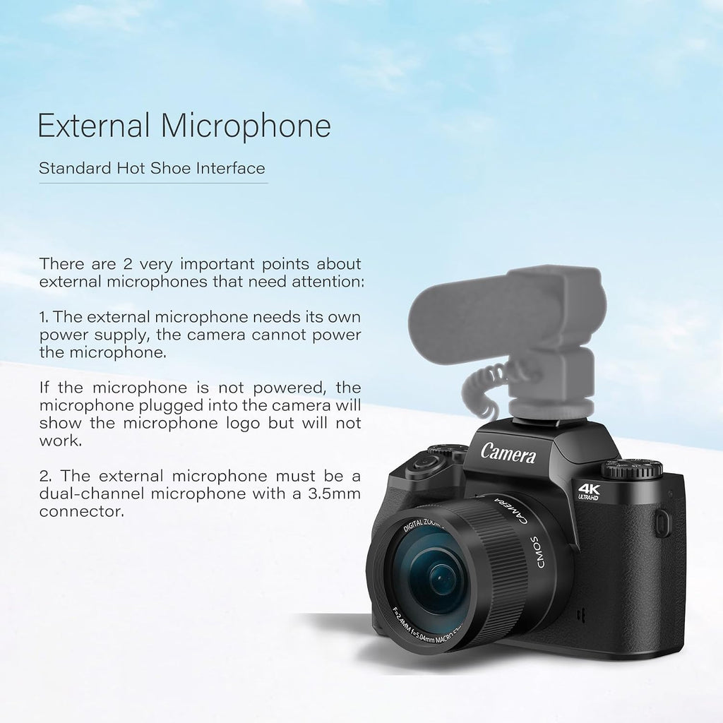 4K Digital Camera, 64MP WiFi Cameras for Photography with 4" Touchscreen