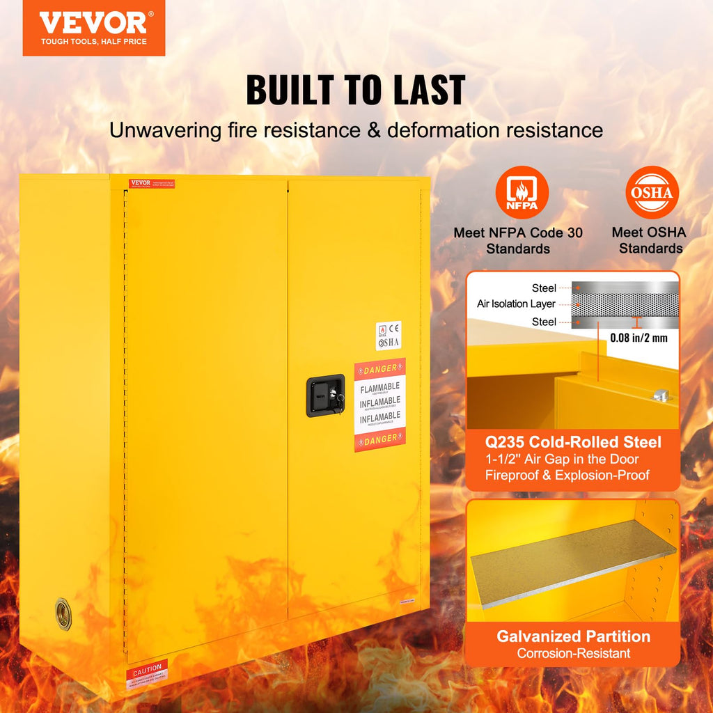 VEVOR Flammable Cabinet, 18" x 18" x 35", Yellow