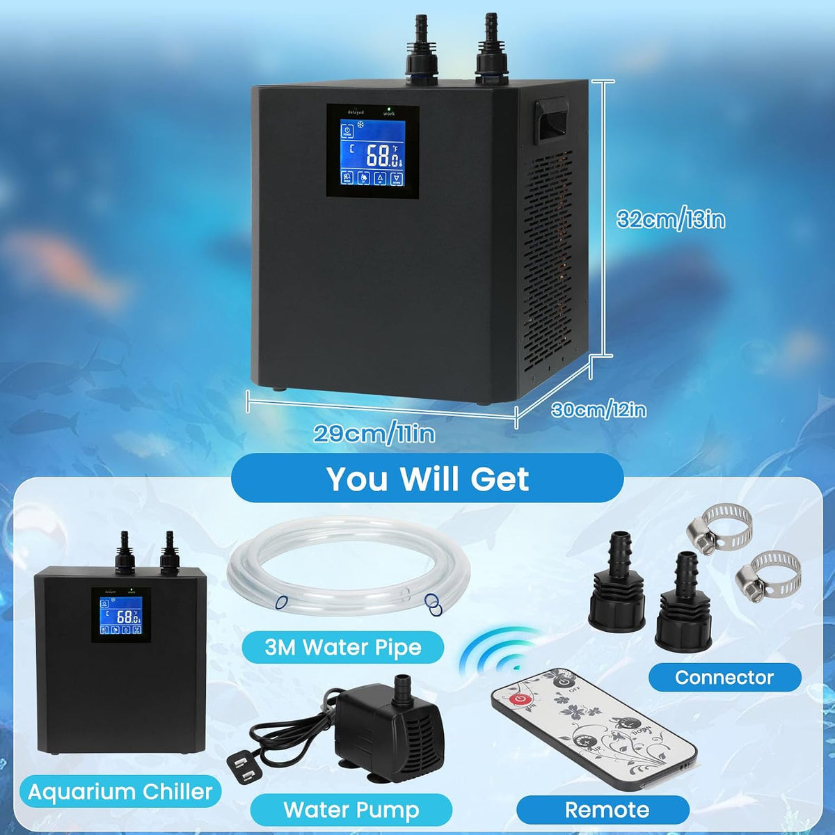 Aquarium Chiller 42 Gal, 1/10 HP Fish Tank Water Chiller Machine