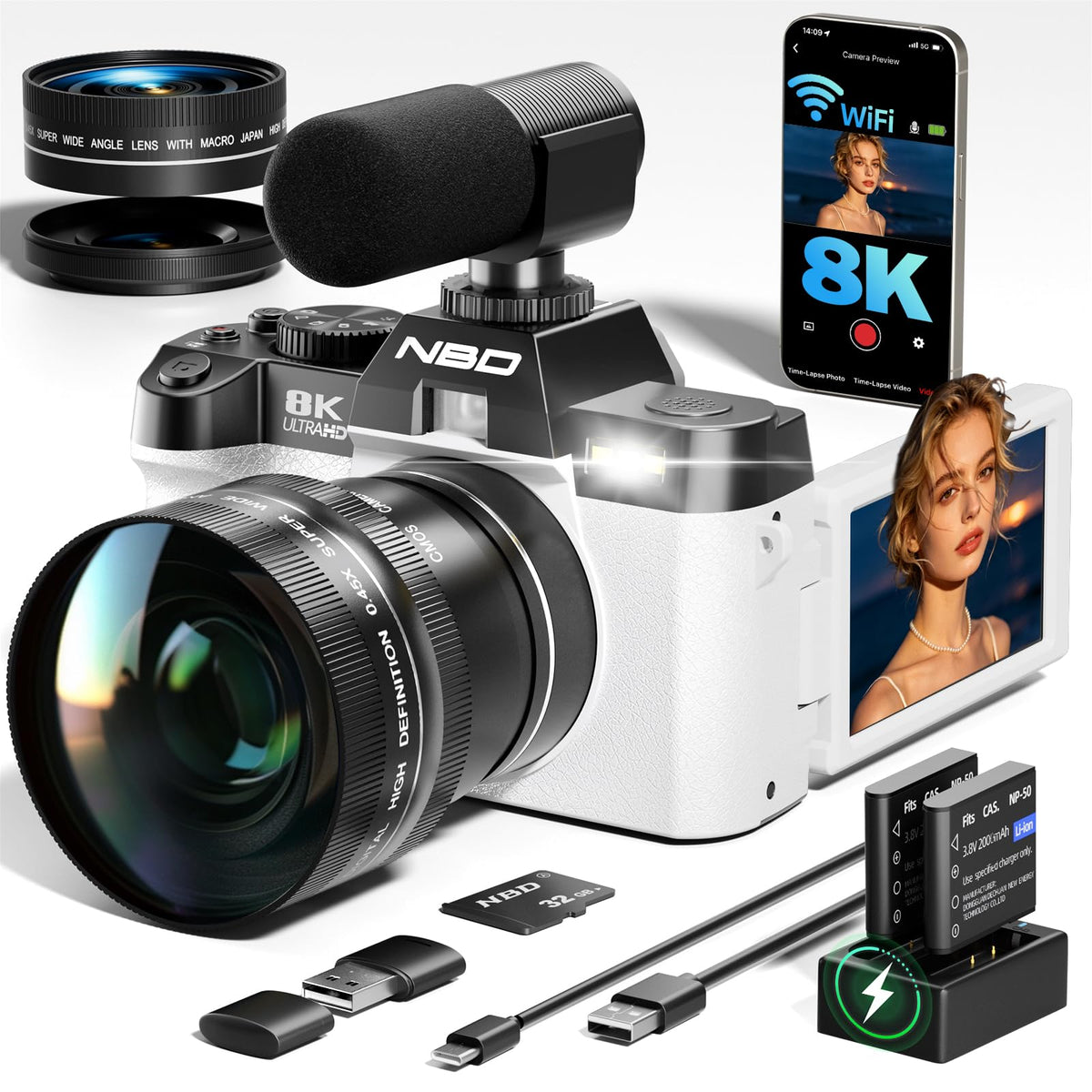 True 8K 64MP Digital Camera for Photography with Microphone(Black)