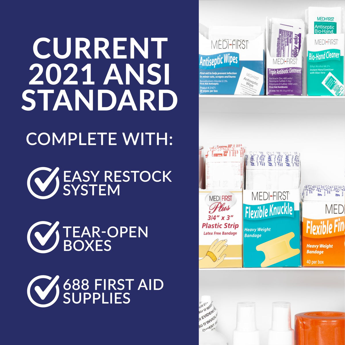MFASCO OSHA/ANSI 2021 Class B Compliant First Aid Cabinet, Large, 3-Shelf