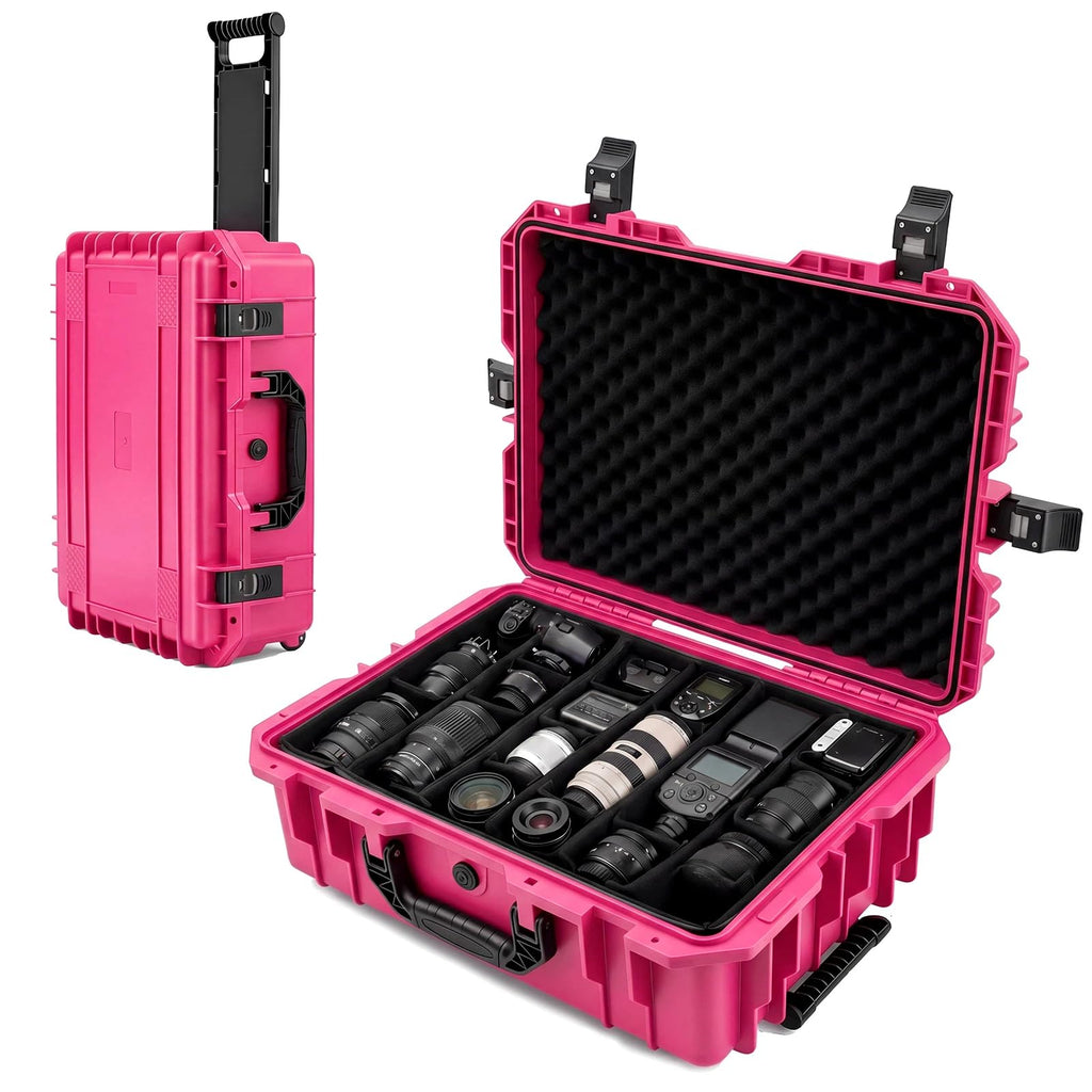 Relaxweex Rolling Camera Hard Case with 15 Padded Dividers & Wheels