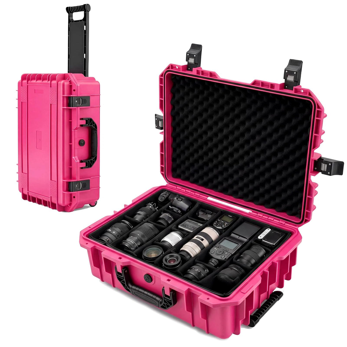 Relaxweex Rolling Camera Hard Case with 15 Padded Dividers & Wheels