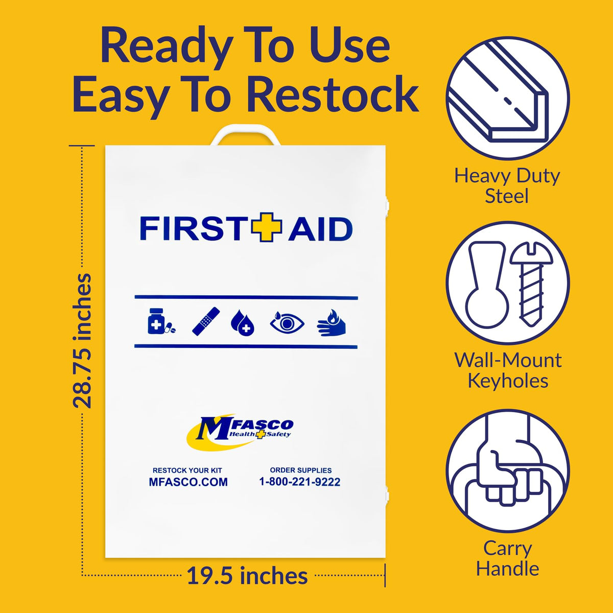 MFASCO OSHA/ANSI 2021 Class B Compliant First Aid Cabinet, Large, 3-Shelf
