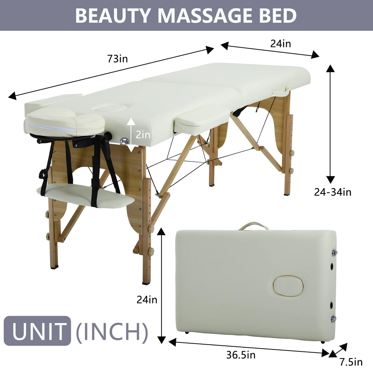 BestMassage Massage Bed Portable Folding Massage Table 24" Wide,Black