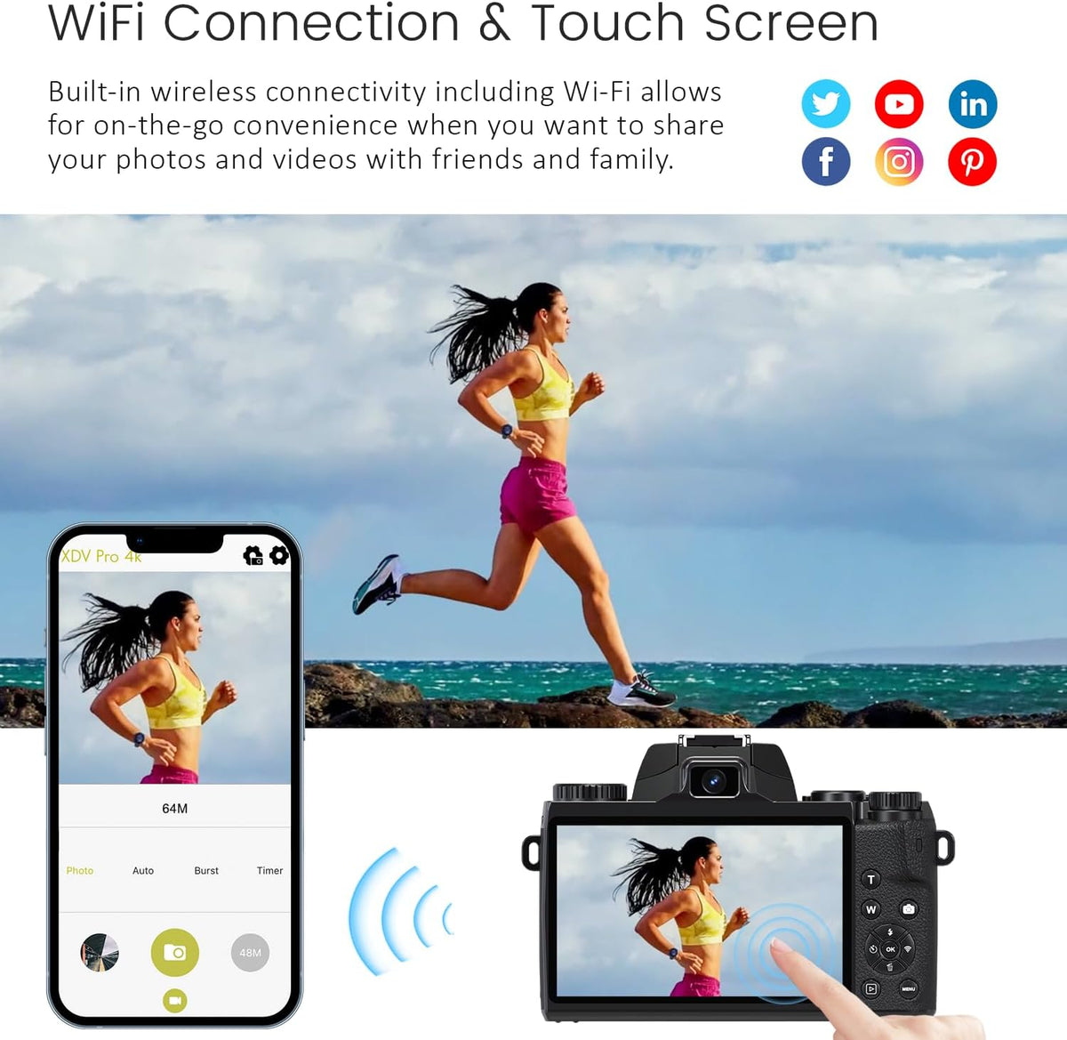 4K Digital Camera, 64MP WiFi Cameras for Photography with 4" Touchscreen