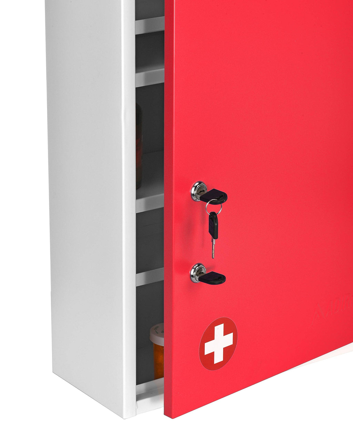 AdirMed Locking Medicine Cabinet Wall Mounted First Aid Cabinet with Lock, Lockable Wall Medicine Cabinet with Dual Lock and Dual Keys, 21" H x 16" W x 6" D, White