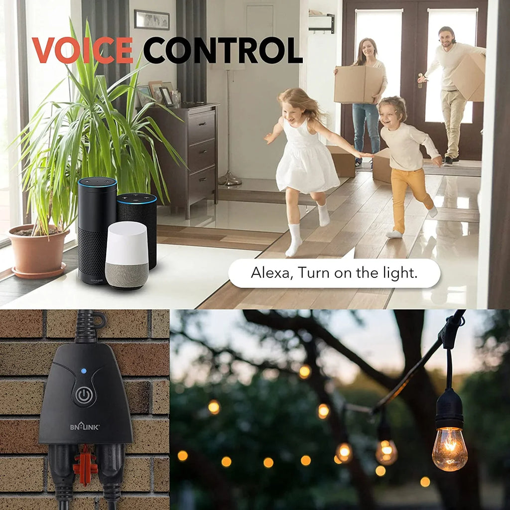 Plug with BN-LINK Switch, Outlet Outlet Assistant Dual exterior Timer Heavy only WiFi Smart Network 2.4 and Alexa Duty GHz Compatible
