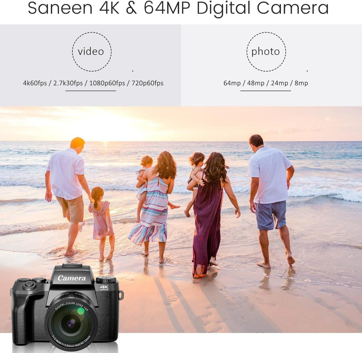 4K Digital Camera, 64MP WiFi Cameras for Photography with 4" Touchscreen