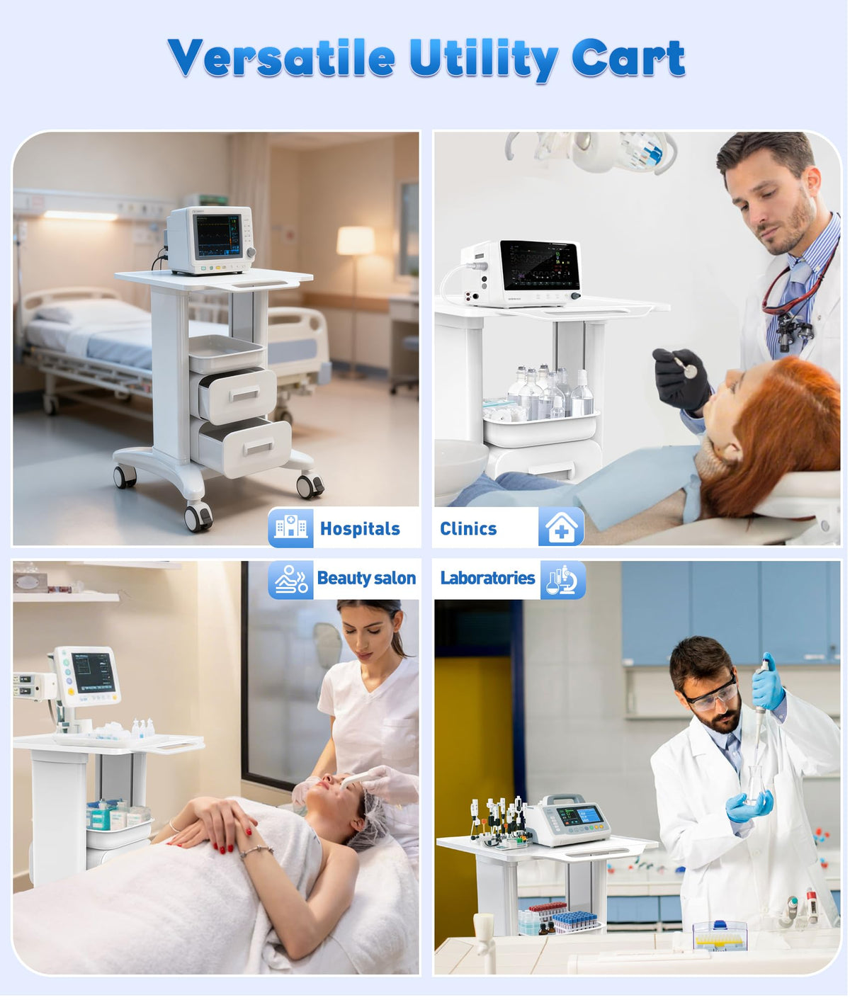Medical Rolling Crash Cart with 5 Drawers, Emergency Cart with Power Strip, Central Lock, IV Pole, O2 Holder, Defibrillator Shelf, CPR Board for Hospital Clinic