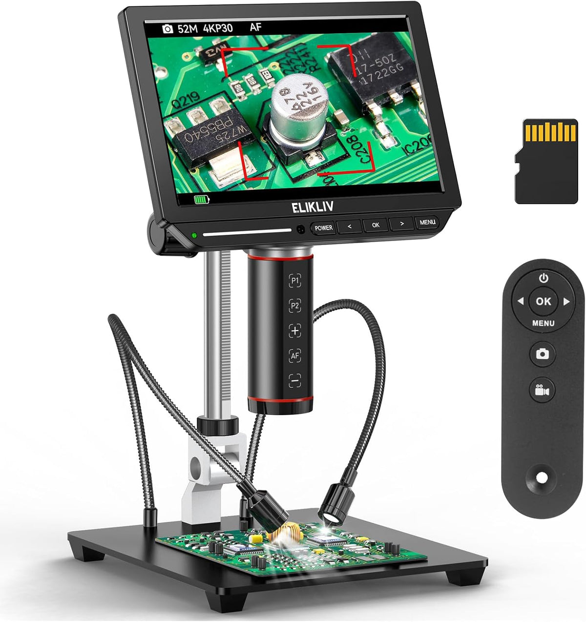Elikliv Autofocus 4K Digital Microscope EM4K-AF, 8" Soldering Microscopes