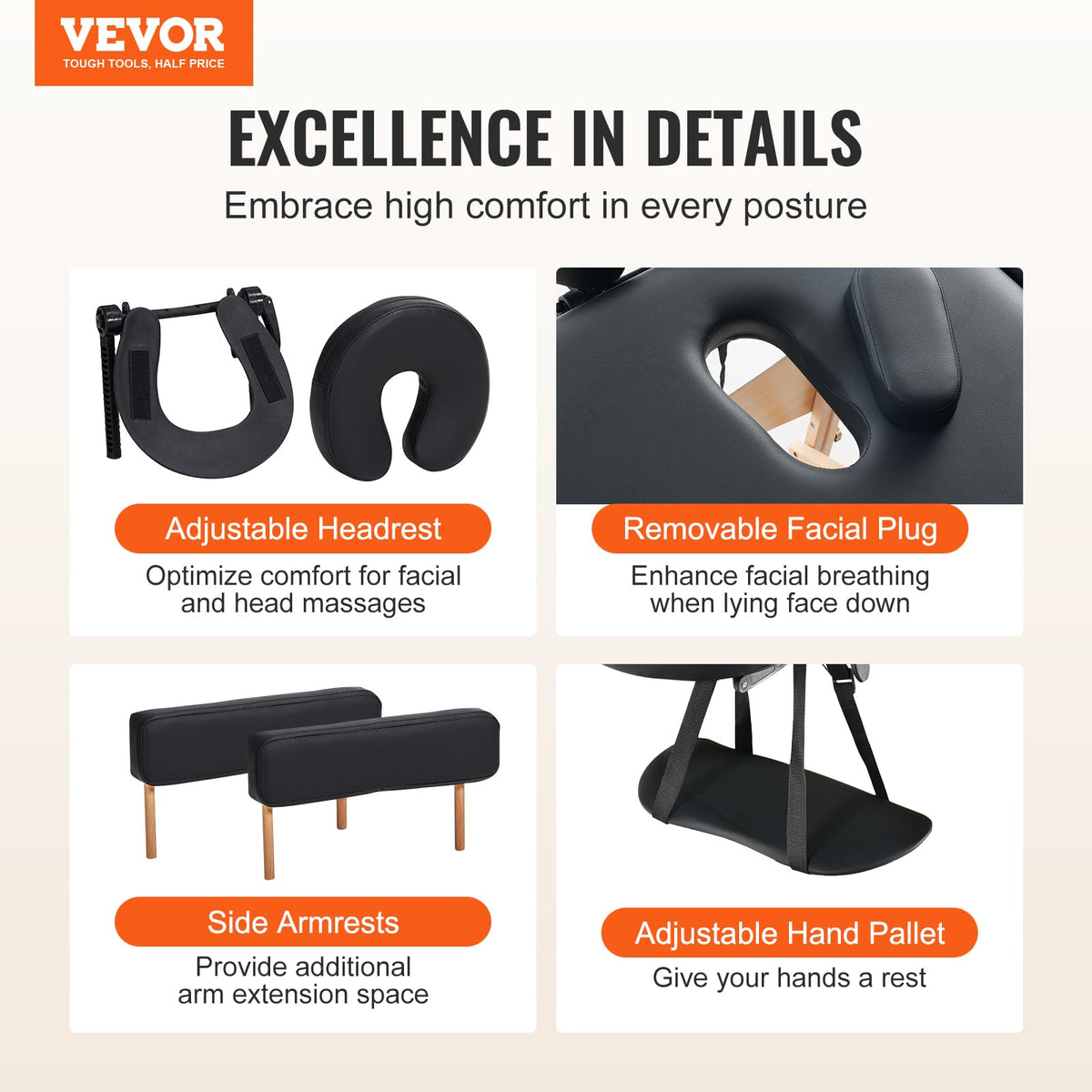 VEVOR Professional Wide Massage Table 30" W, Heavy Duty Folding Massage Table, 750LBS, 8-Level Height Adjustable Facial Salon Tattoo Bed, Portable Spa Table with Headrest, Hand Pallet & Carrying Bag