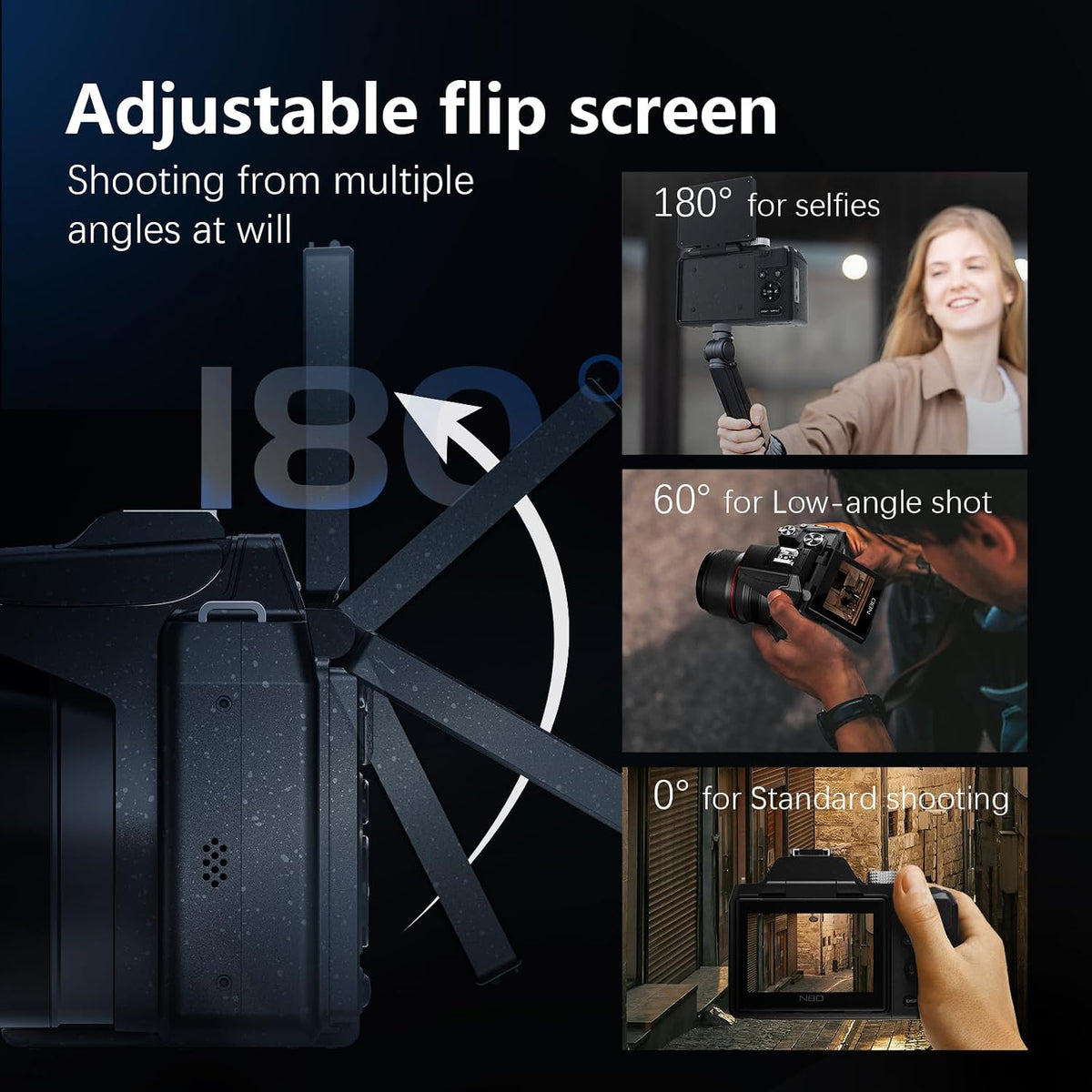8K & 64MP Digital Camera for Photography, 48X Zoom with Moon Modeï¼Black