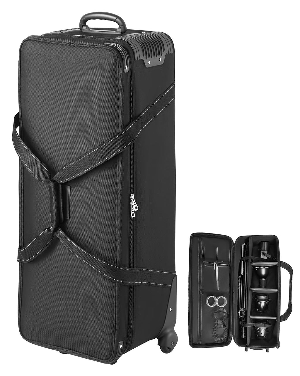 VEVOR Studio Equipment Trolley Case, 35.83 x 11.81 x 14 in / 91 x 30 x 35.5 cm, Rolling Camera Bag, Carrying Bag with Wheels Straps Padded Compartment Handle, for Light Stands, Tripods, Telescopes