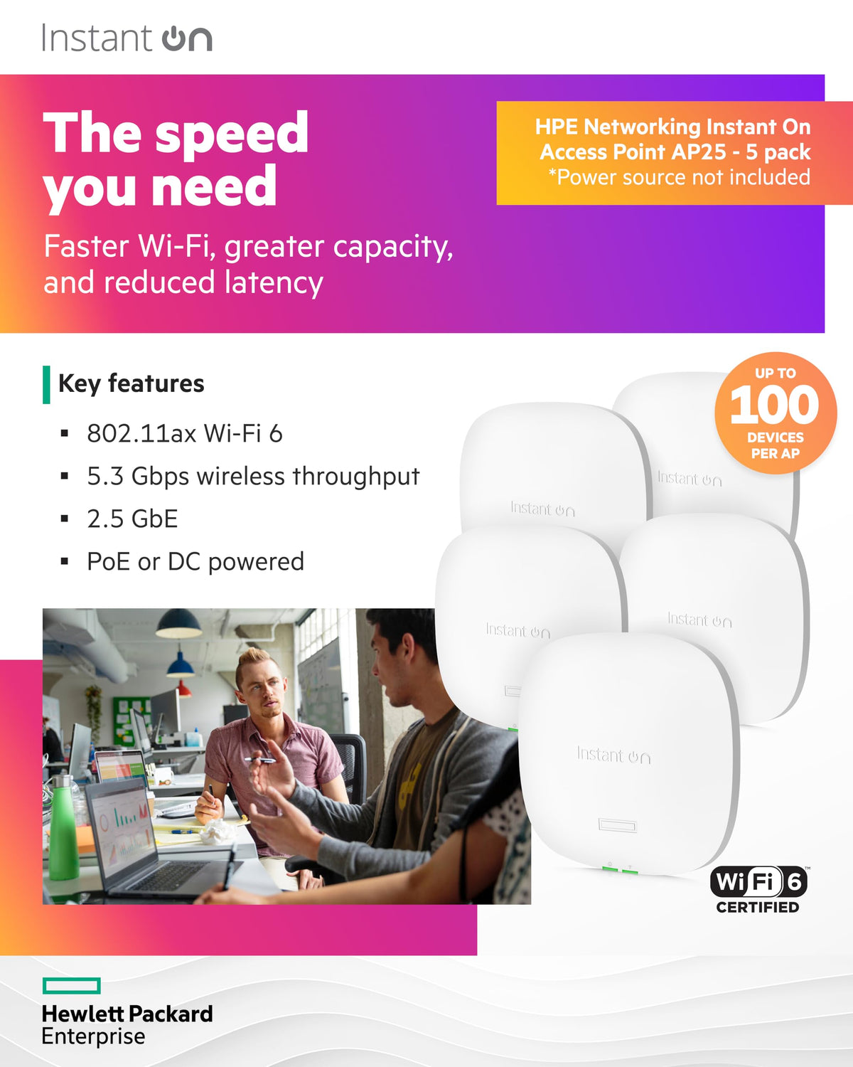HPE Networking Instant On Access Point AP25 4x4 WiFi 6 Indoor Wireless Access Point | Power Source Not Included | US Model (R9B27A), Dual-Band