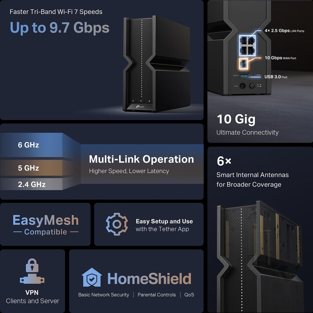TP-Link Tri-Band BE9300 WiFi 7 Router (Archer BE550)
