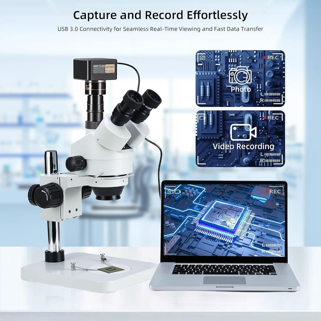 Swiftcam 20MP USB 3.0 Microscope Camera with Reduction Lens and Calibration Kit, Digital Eyepiece for Compound and Stereo Microscopes, Compatible with Windows/Mac/Linux