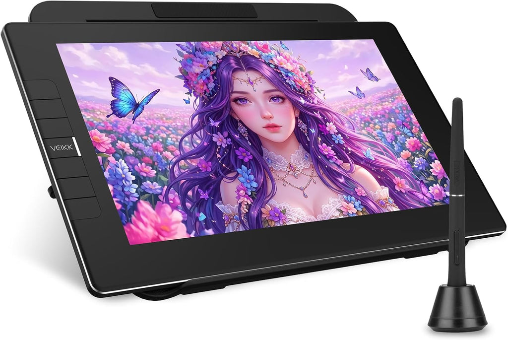 VEIKK VK1200 V3 Drawing Tablet with Screen 11.6 Inch Full Laminated Pen Display, 16384 Levels Pressure Sensitivity, with Adjustable Stand, 2 Battery-Free Pens & Glove