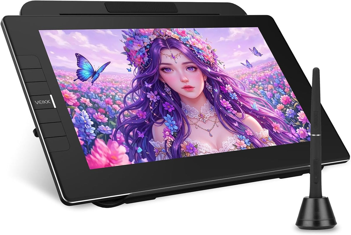 VEIKK VK1200 V3 Drawing Tablet with Screen 11.6 Inch Full Laminated Pen Display, 16384 Levels Pressure Sensitivity, with Adjustable Stand, 2 Battery-Free Pens & Glove