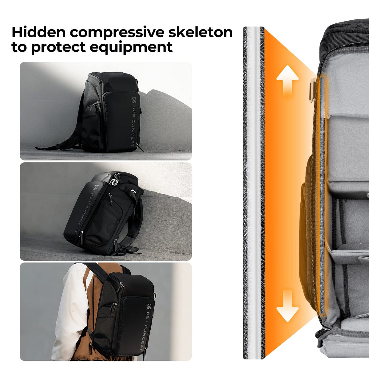 K&F CONCEPT Camera Backpack, 22L Expandable Camera Bag with Rain Cover