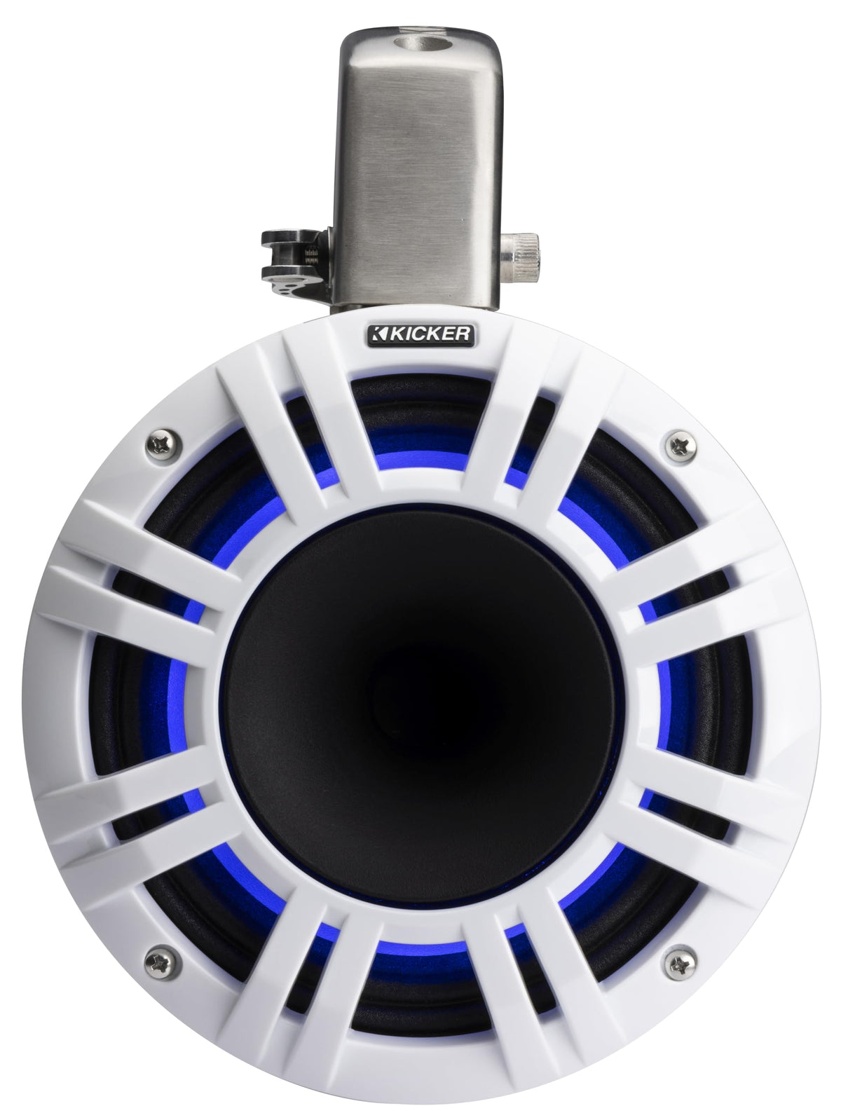 KICKER 51KMTCXL8 8" RGB LED Horn Loaded Compression Driver Marine Tower Speakers, Pair, Black