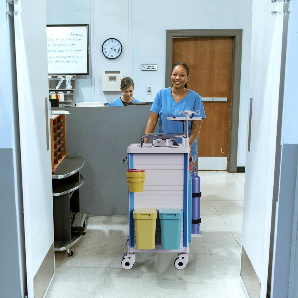 Medical Rolling Crash Cart with Integrated Medical Countertop