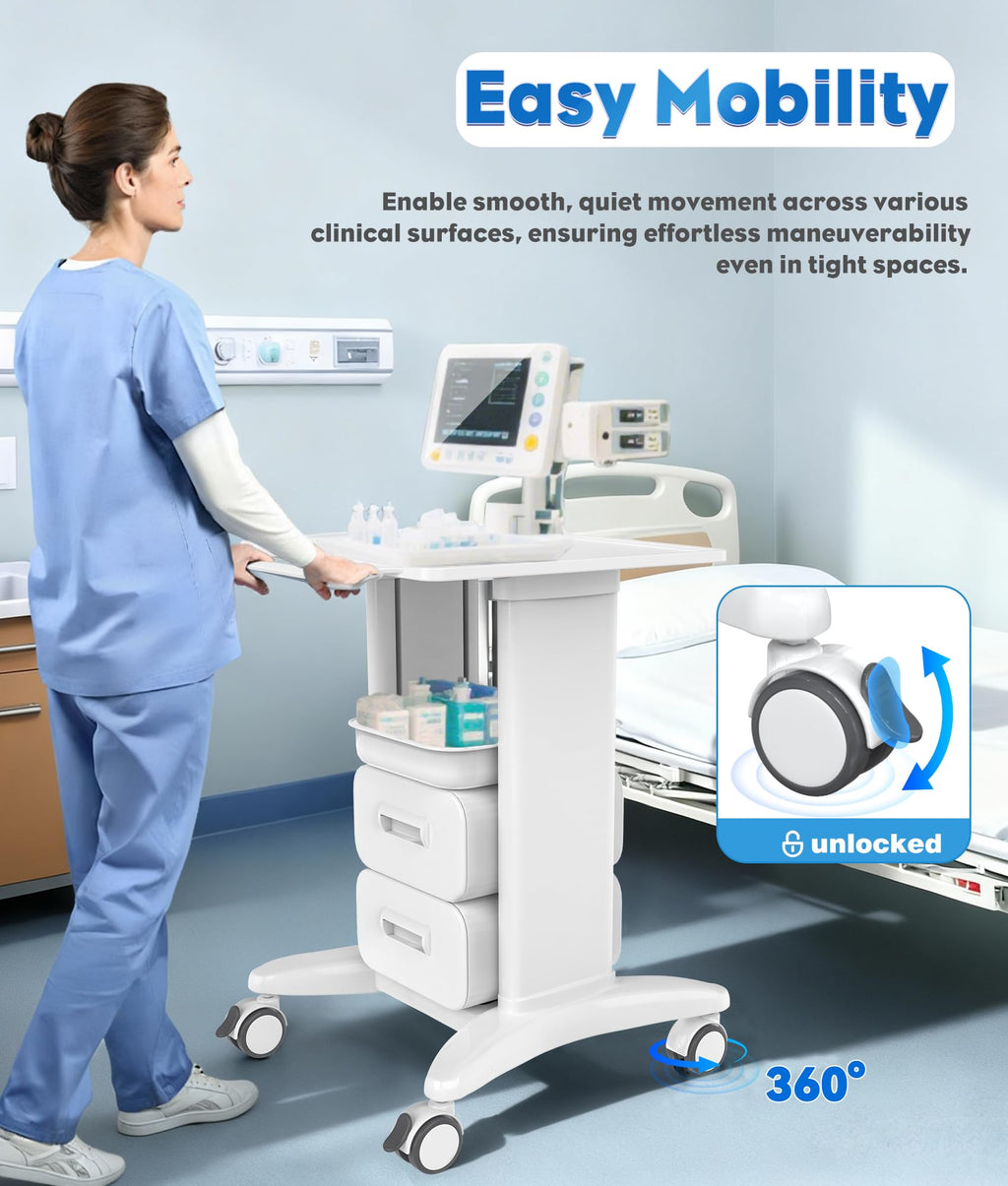 Medical Rolling Crash Cart with 5 Drawers, Emergency Cart with Power Strip, Central Lock, IV Pole, O2 Holder, Defibrillator Shelf, CPR Board for Hospital Clinic