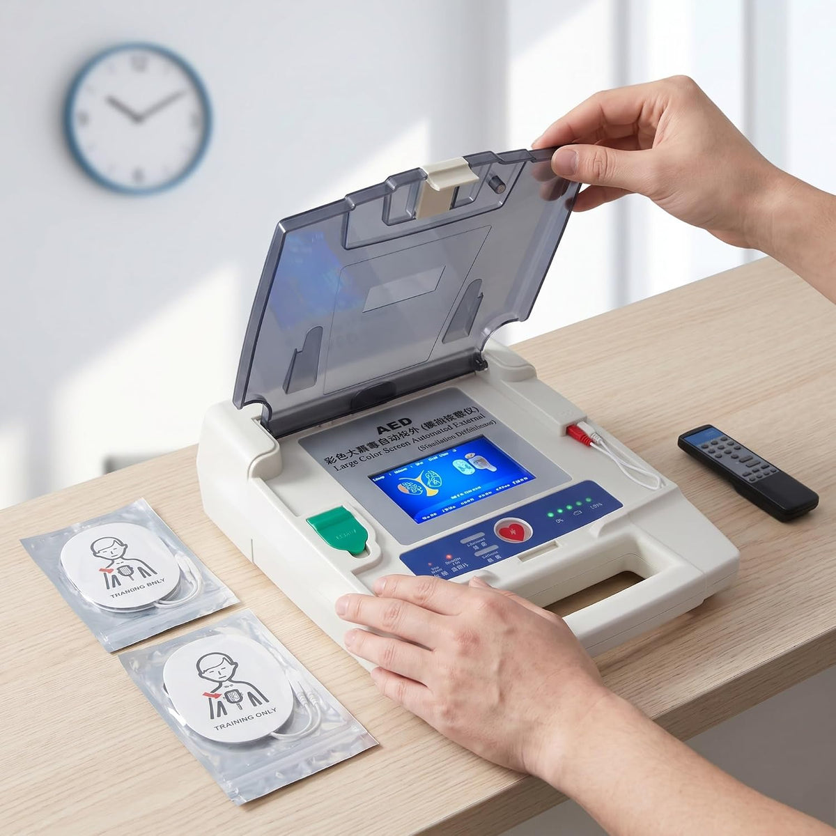 Automated External Defibrillator (AED) Training Machine with 12 Scenes and Touchscreen (Color Large Screen) for Medical Students Doctors Nurses Practice