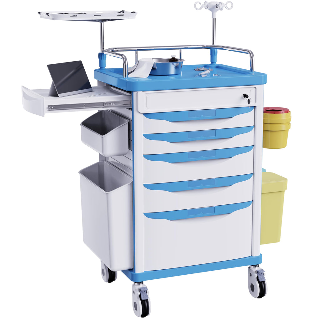 Medical Rolling Crash Cart with Integrated Medical Countertop