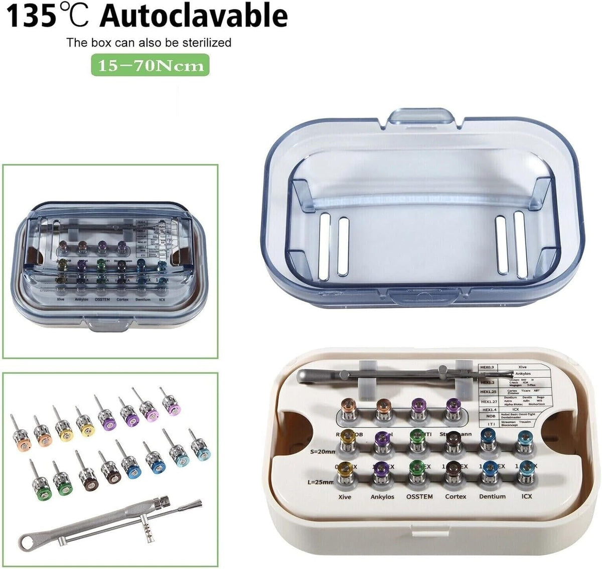 Universal Implant Prosthetic Kit Long and Short Dental Implant Driver Kit with Torque Wrench Size 10-70Ncm Restoration Screwdriver Kit (FULLY AUTOCLAVABLE Made with French Steel & Hgh Quality Plastic)