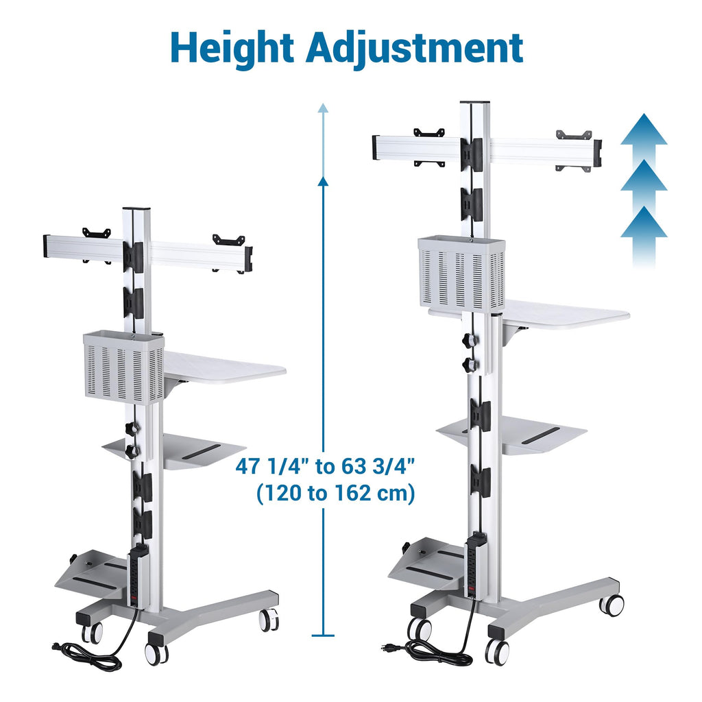 AW NexusX Commander Mobile Computer Cart Medical Rolling PC Stand Desk