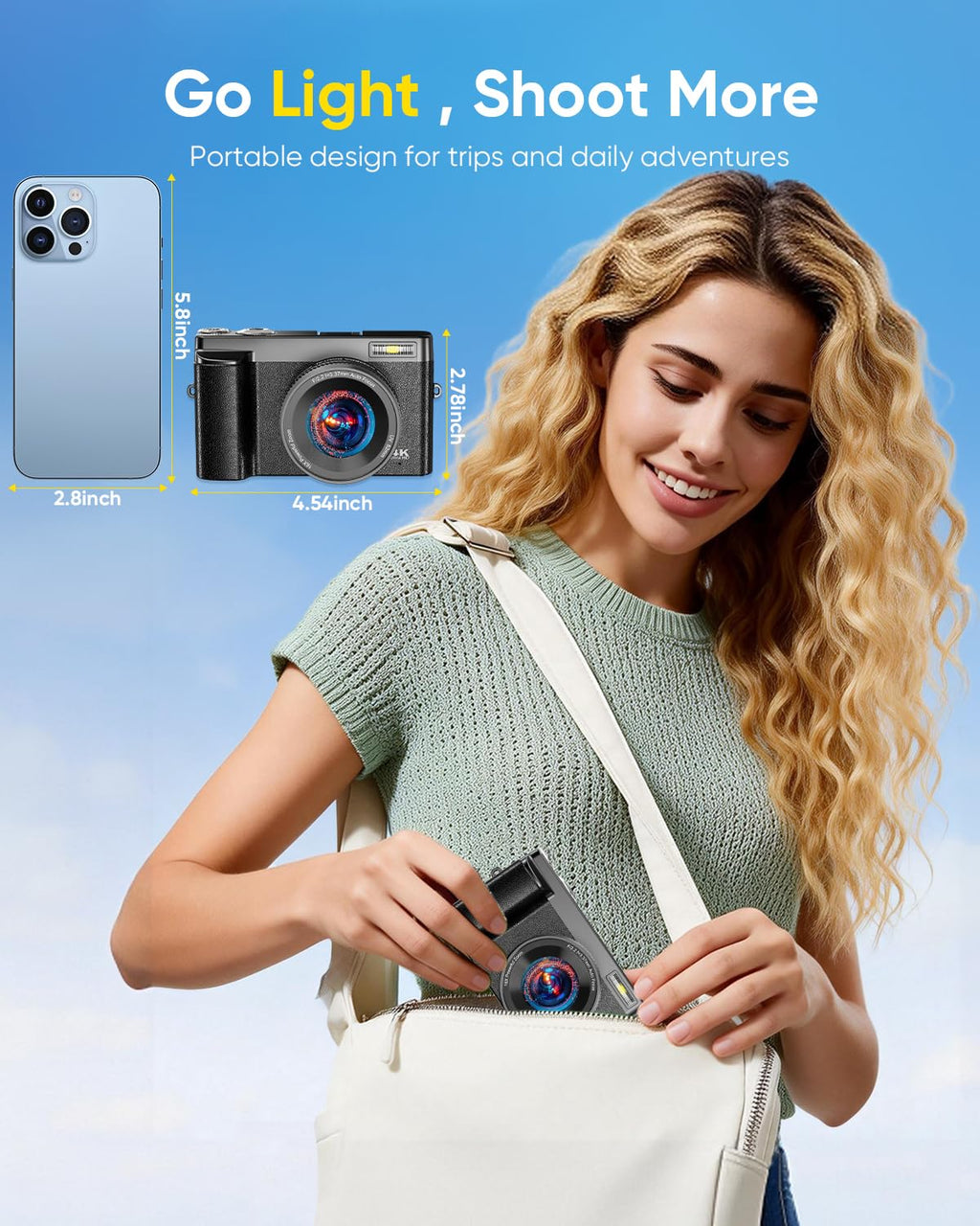 2026 Upgraded 64MP Digital Camera 4K WiFi 180Â° Flip Screen Autofocus, White