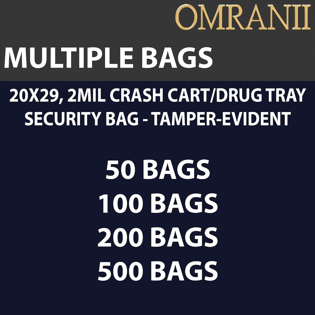 Crash Cart/Drug Tray Security Bag - Tamper-Evident 2 Mil, 20" X 29" & 500 Bags | Strong Adhesive Seal and Perforated Easy-Open Design | LDPE Clear Medical Safety Bag for Emergency Carts