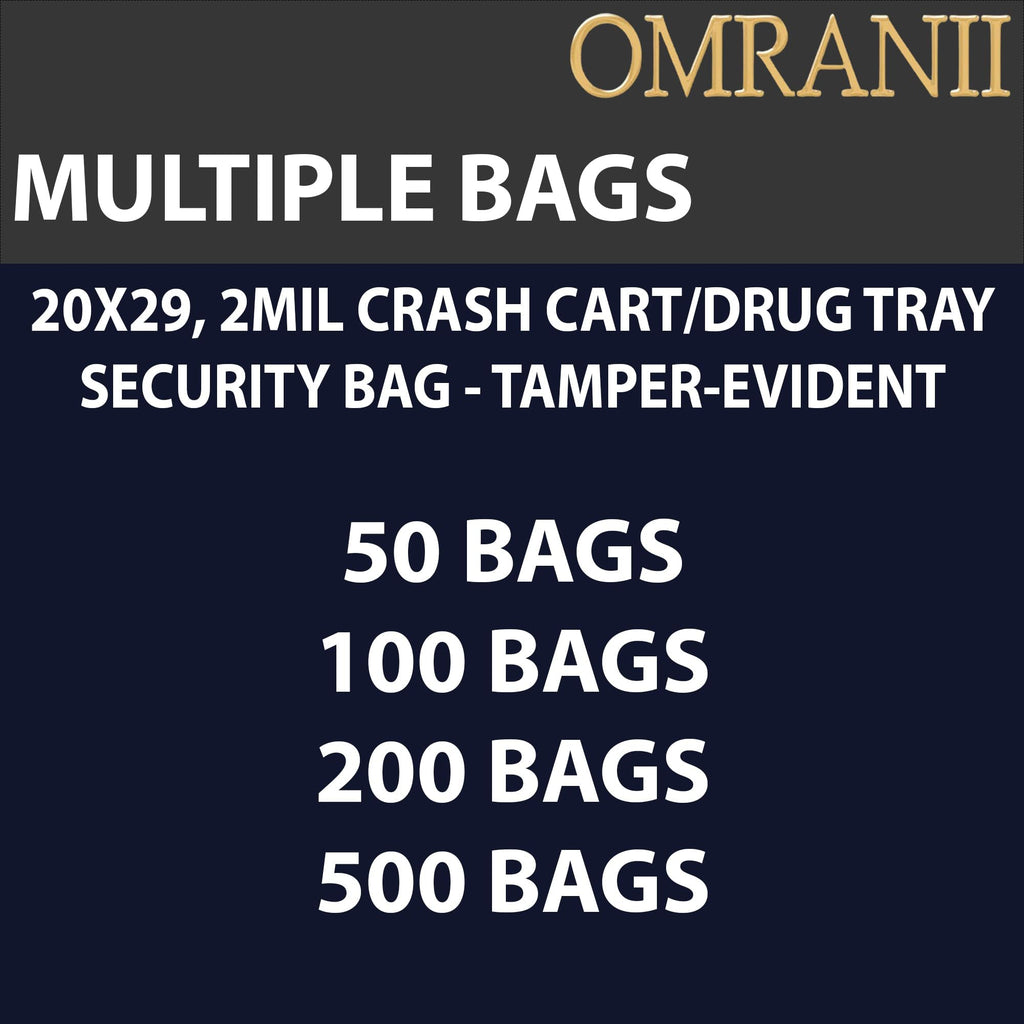 Crash Cart/Drug Tray Security Bag - Tamper-Evident 2 Mil, 20" X 29" & 500 Bags | Strong Adhesive Seal and Perforated Easy-Open Design | LDPE Clear Medical Safety Bag for Emergency Carts